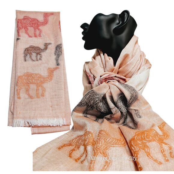 Handwoven Pashmina 100% Cashmere Wrap Shawl Salmon Pink Camel Design India Scarf - Picture 1 of 12